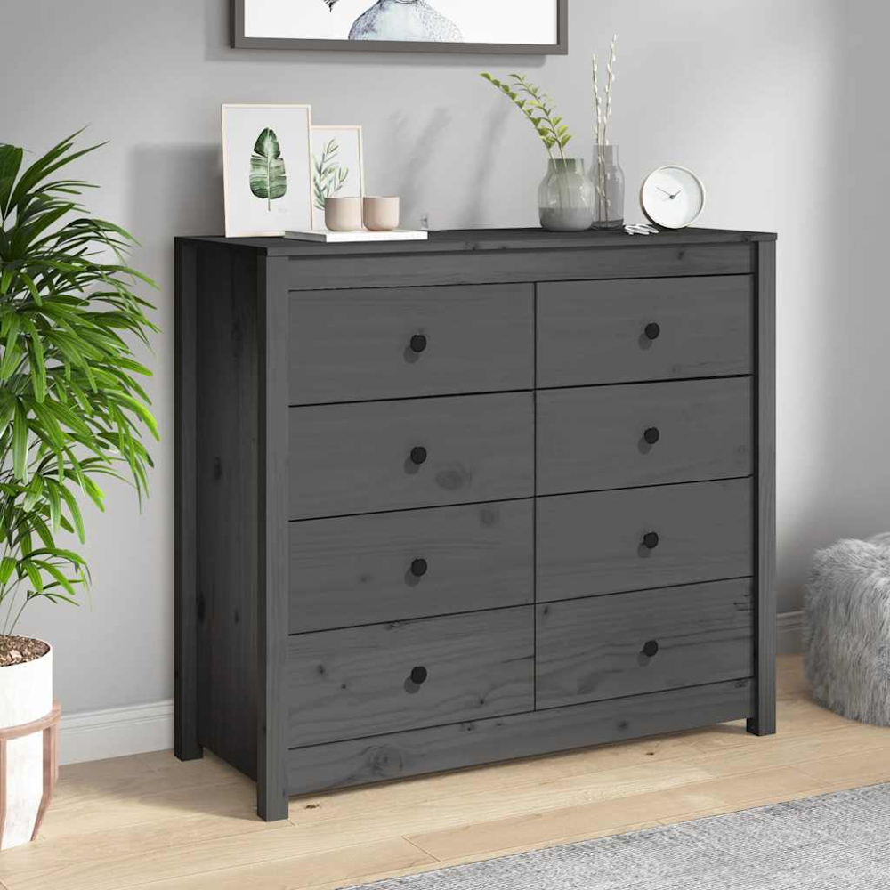 vidaXL 8 Drawer Grey Solid Pine Wood Sideboard Image 9