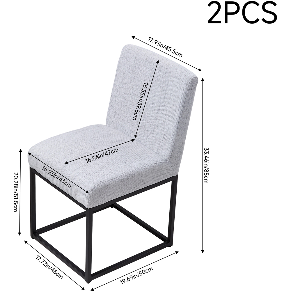 Living and Home Set of 2 Light Grey Chenille Dining Chair Image 9