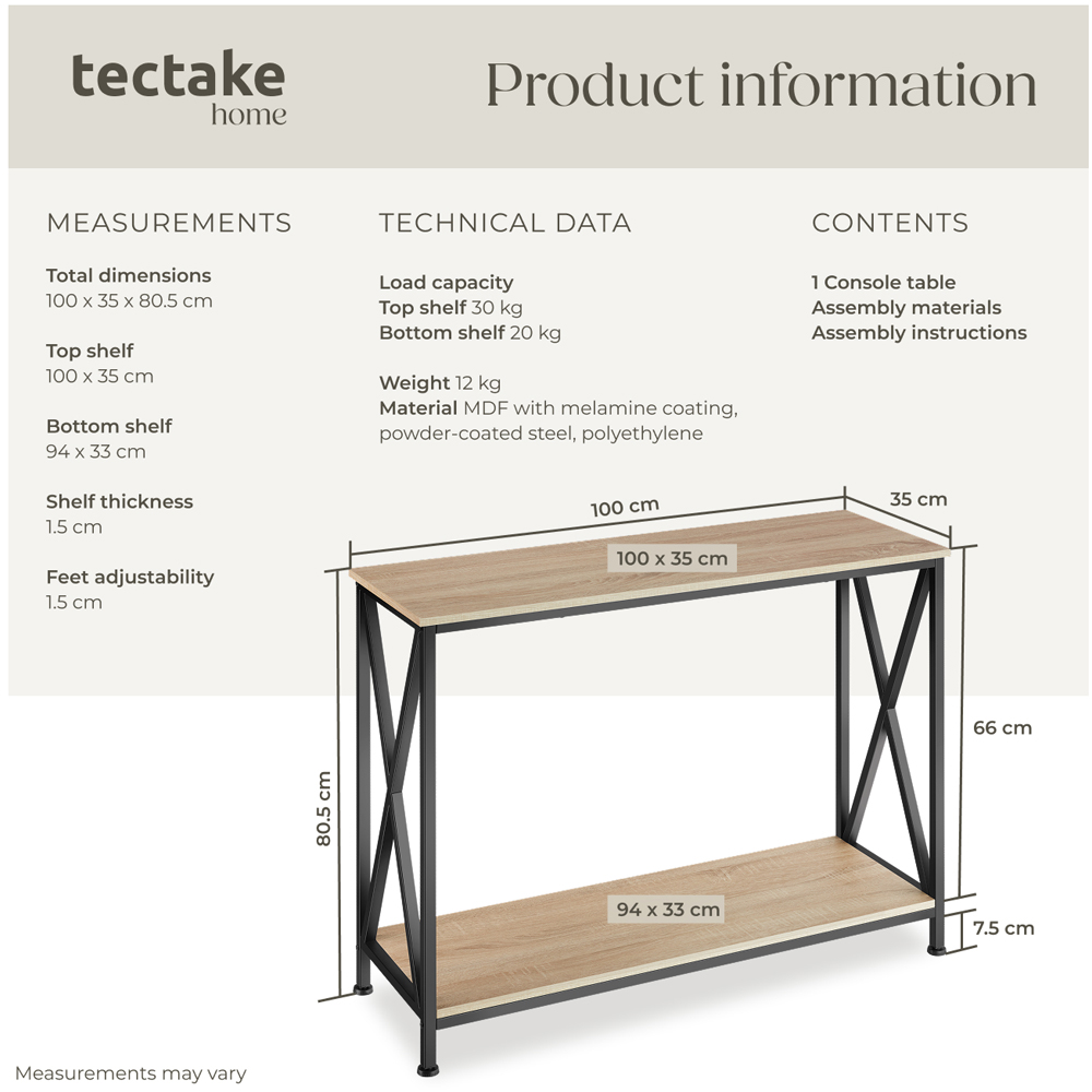 tectake Tacoma Single Shelf Oak Sonoma Console Table Image 8