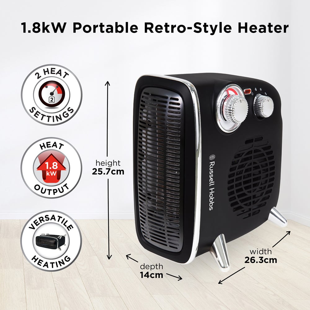 Russell Hobbs RHRETHFH1001B Retro Black Fan Heater 1800W Image 8