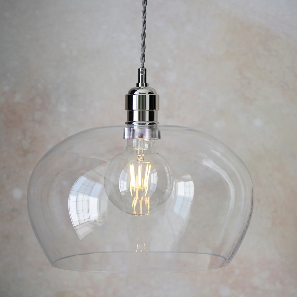 Merano Livorno Clear Glass Bright Nickel Plate Small Round Pendant Ceiling Lamp Image 2