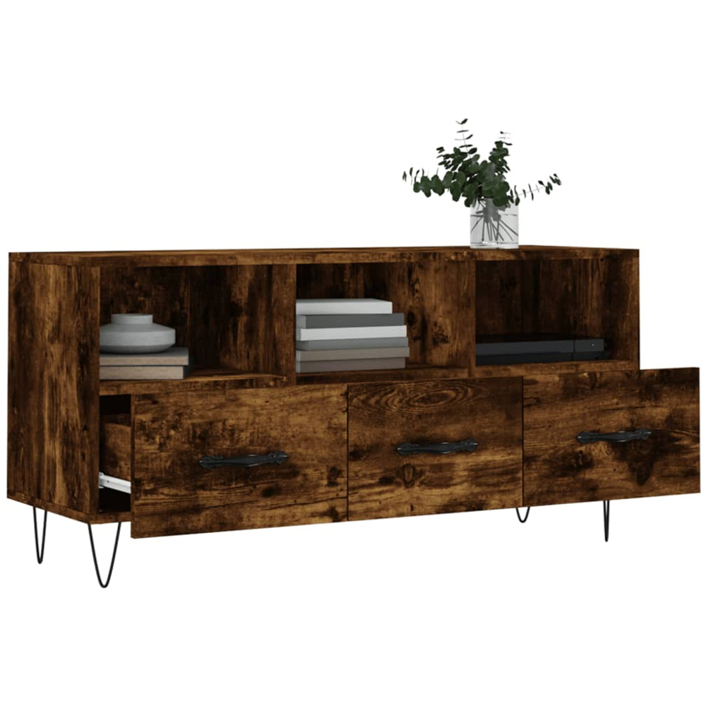 vidaXL 3 Drawer 3 Shelf Smoked Oak TV Cabinet Image 4