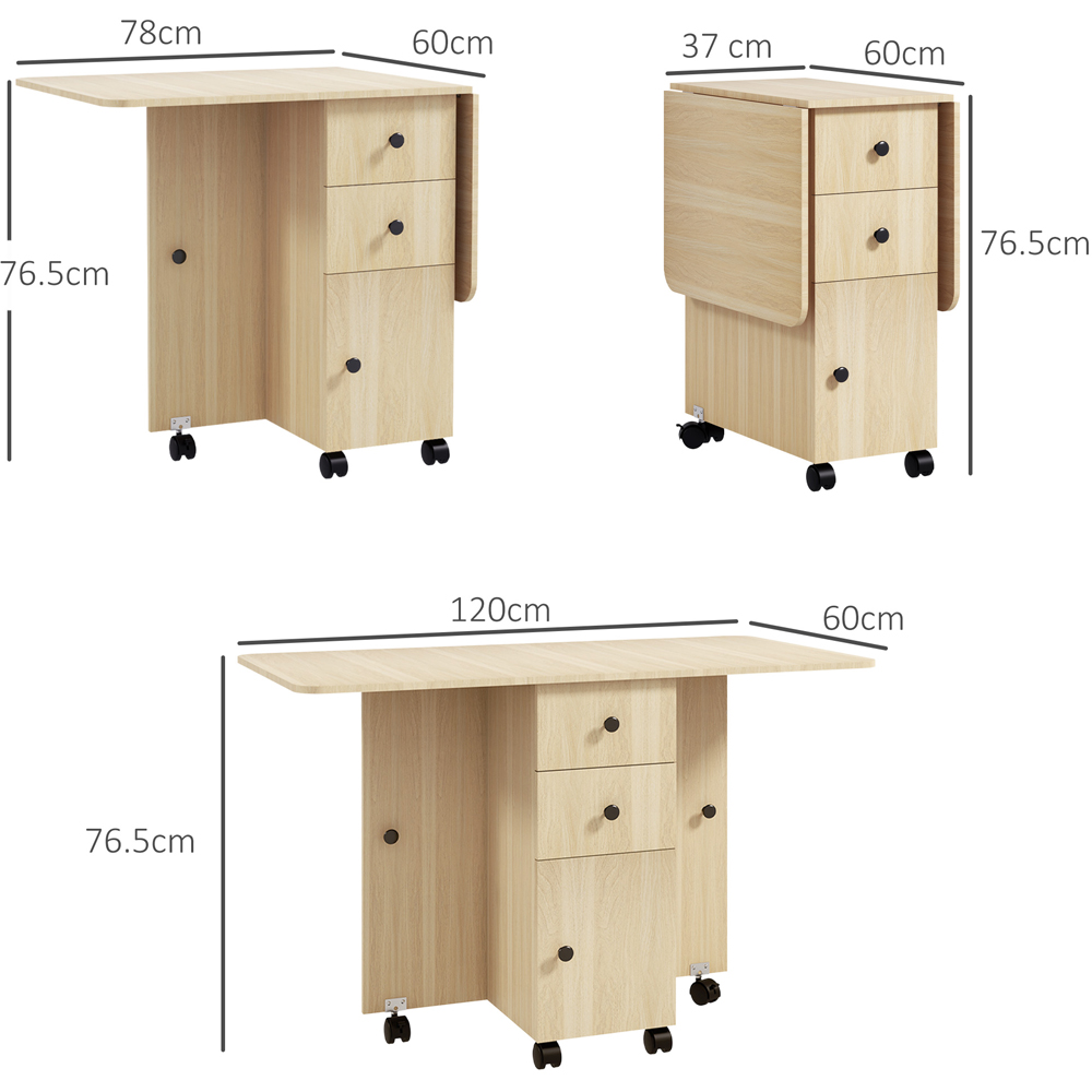 HOMCOM 6 Seater Natural Wood Drop Leaf Dining Table Image 9