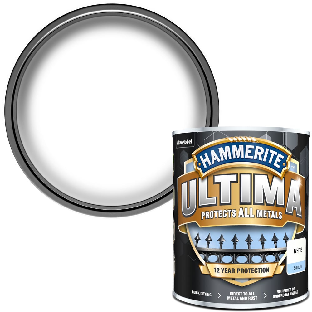 Hammerite Ultima Smooth White Metal Paint 750ml Image 1