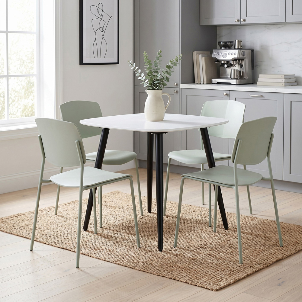 Core Products Aspen Academy 4 Seater Plastic Square Dining Set White and Sage Green Image 5