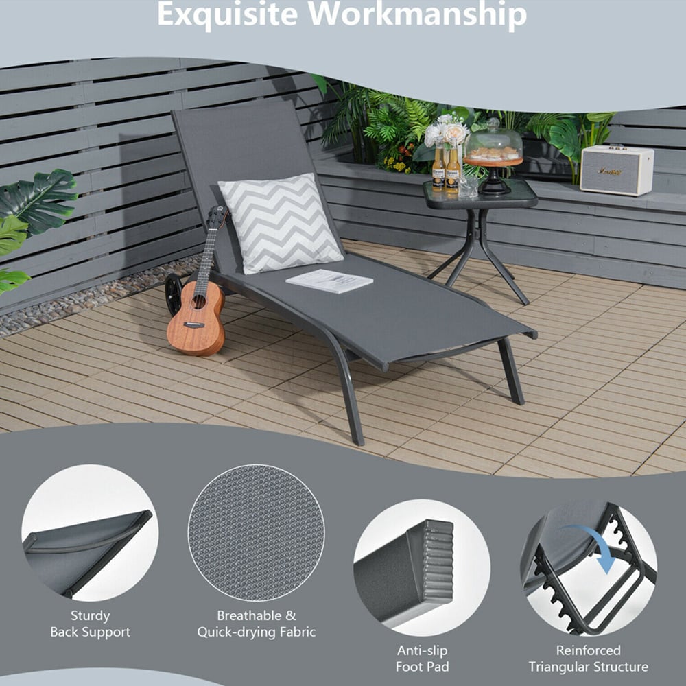 Costway Grey Adjustable Chaise Lounge Image 5