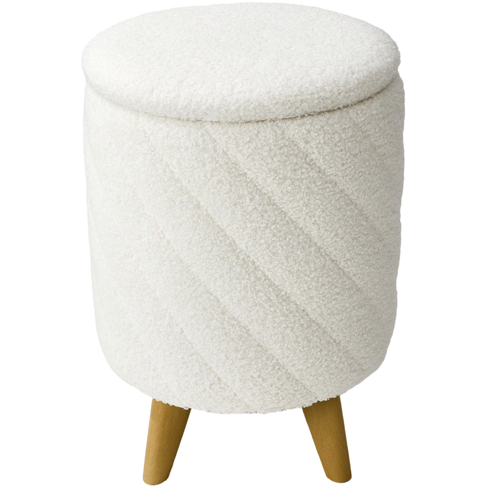 Living and Home White Teddy Fleece Round Storage Ottoman with Wood Legs Image 2