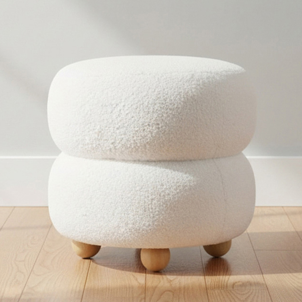Living and Home Beige Teddy Fleece Round Footstool Image 1