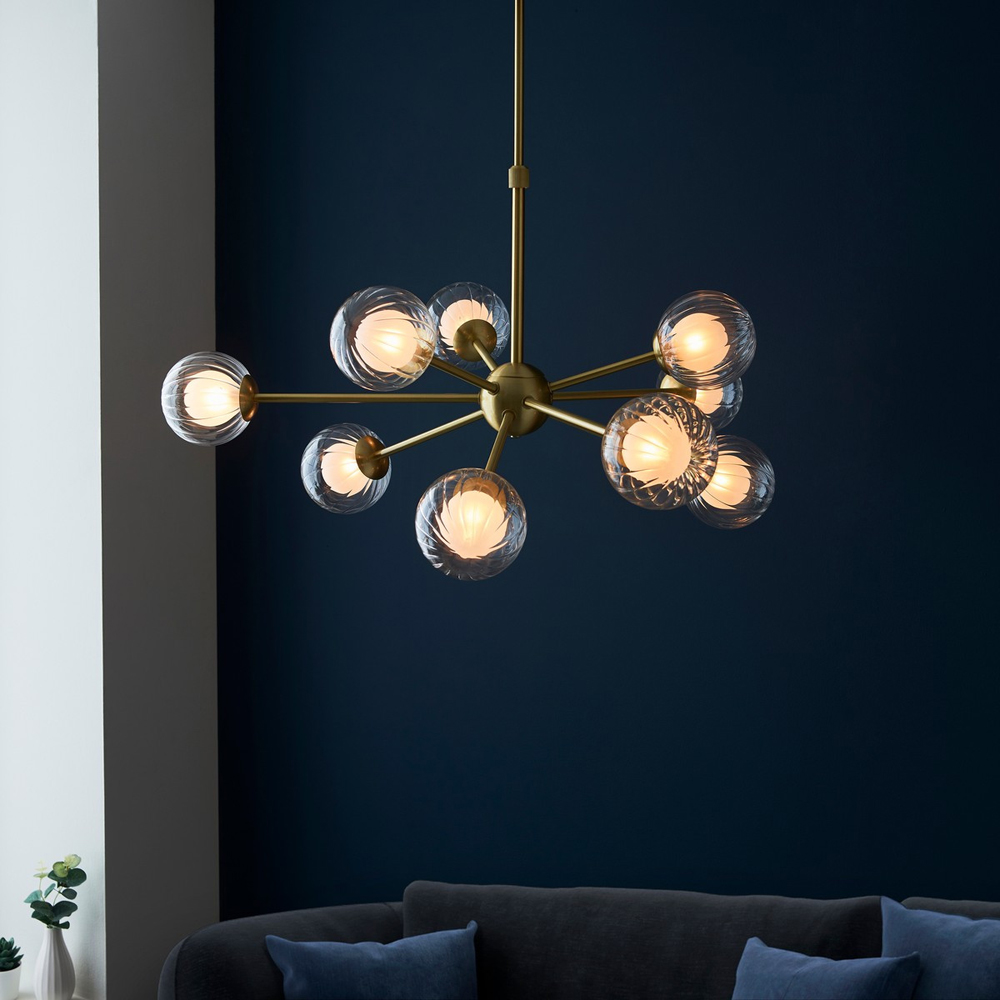 Merano Rome Satin Brass Glass Multi Arm Pendant Ceiling Lamp Image 7
