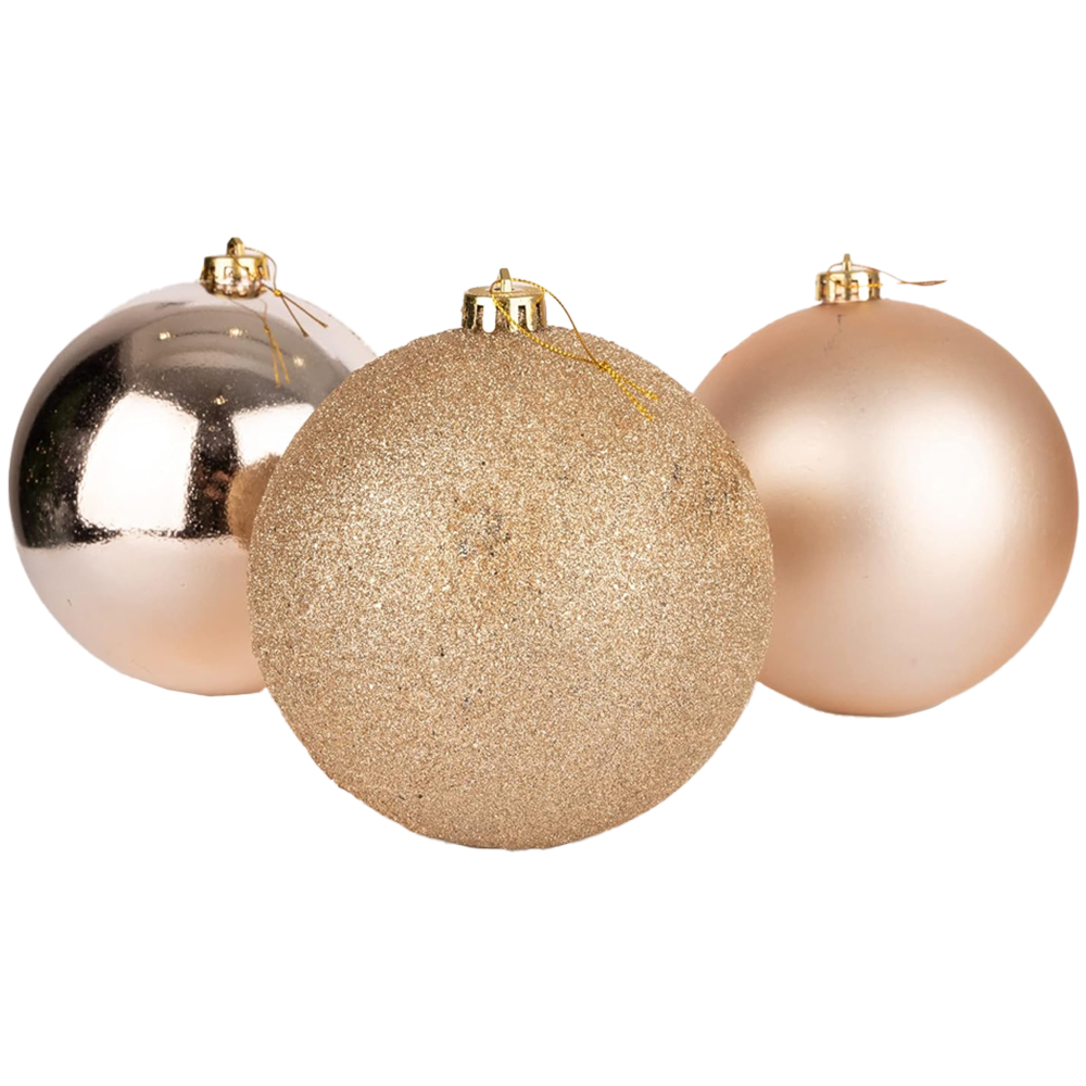 Shatchi 15cm Champagne Gold Shatterproof Bauble 3 Pack Image 1