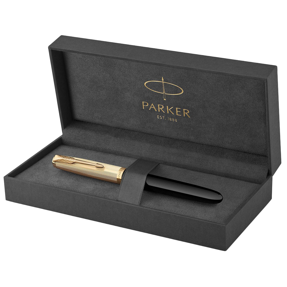 Parker 51 Delux Black 18K Gold Nib Black Ink Fountain Pen Gift Box Image 1