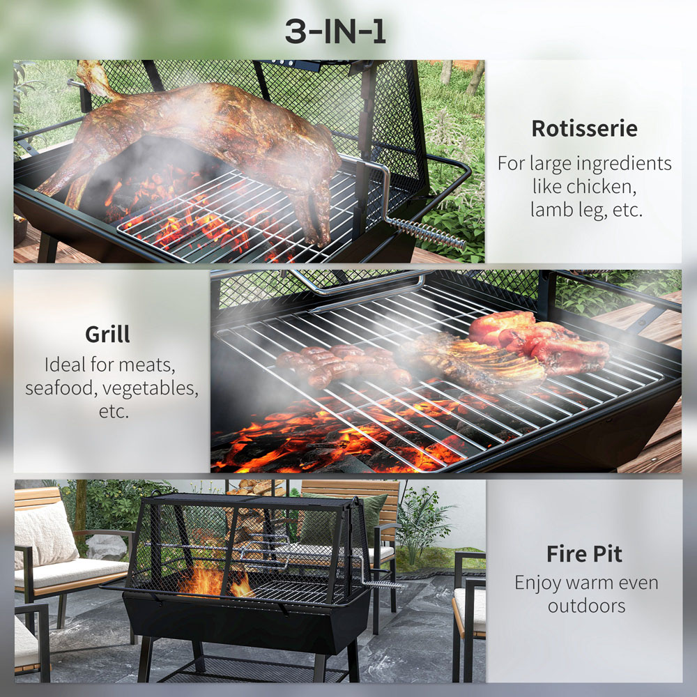 Outsunny 3 in 1 Charcoal Barbecue Grill with Mesh Lid Image 4