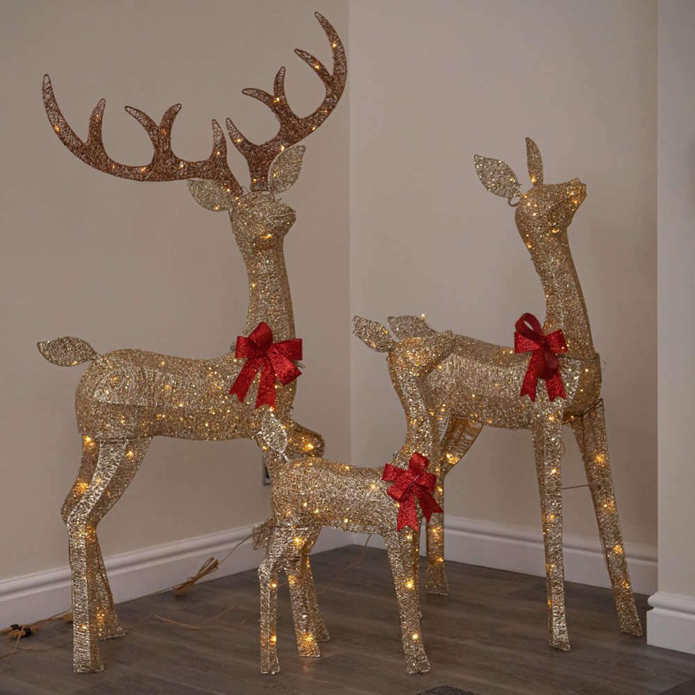 Samuel Alexander 210 Warm White LED Gold Glitter Reindeer Family Christmas Decoration Set of 3 Image