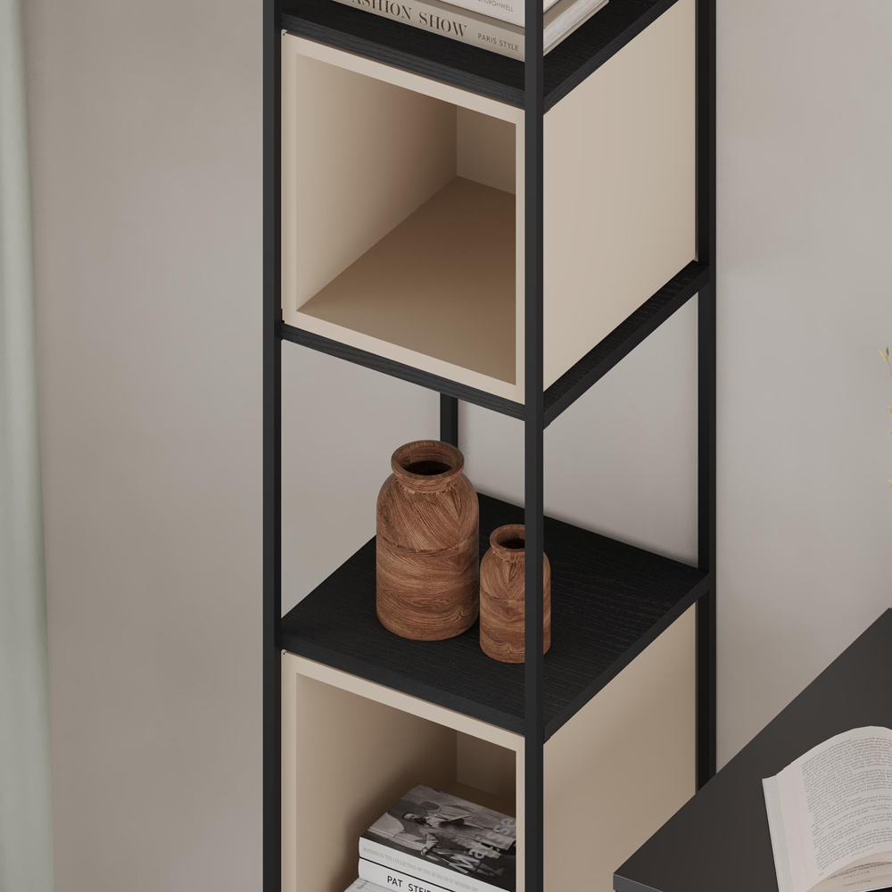 Decortie Vale Mini 5 Shelf Black Wood and Sandstone Bookcase Image 3