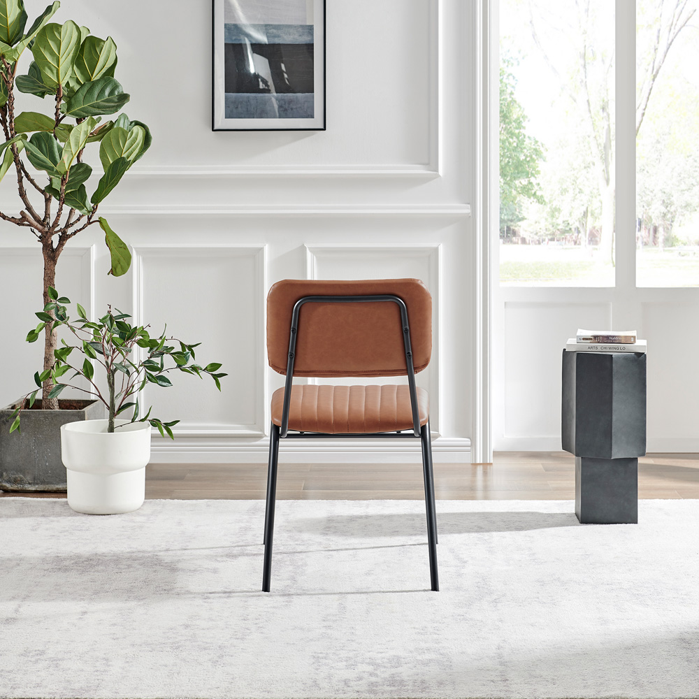 Furniturebox Guinn Set of 2 Tan and Black Faux Leather Dining Chairs Image 9