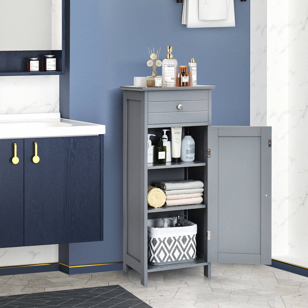 Costway Single Door Single Drawer Grey Storage Cabinet Image 4