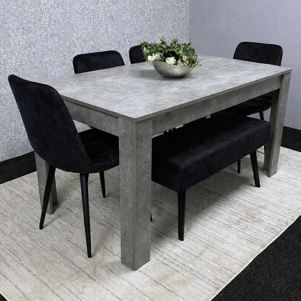 Kosy Koala 6 Seater Velvet Dining Set with Bench Stone Grey and Black Image 1