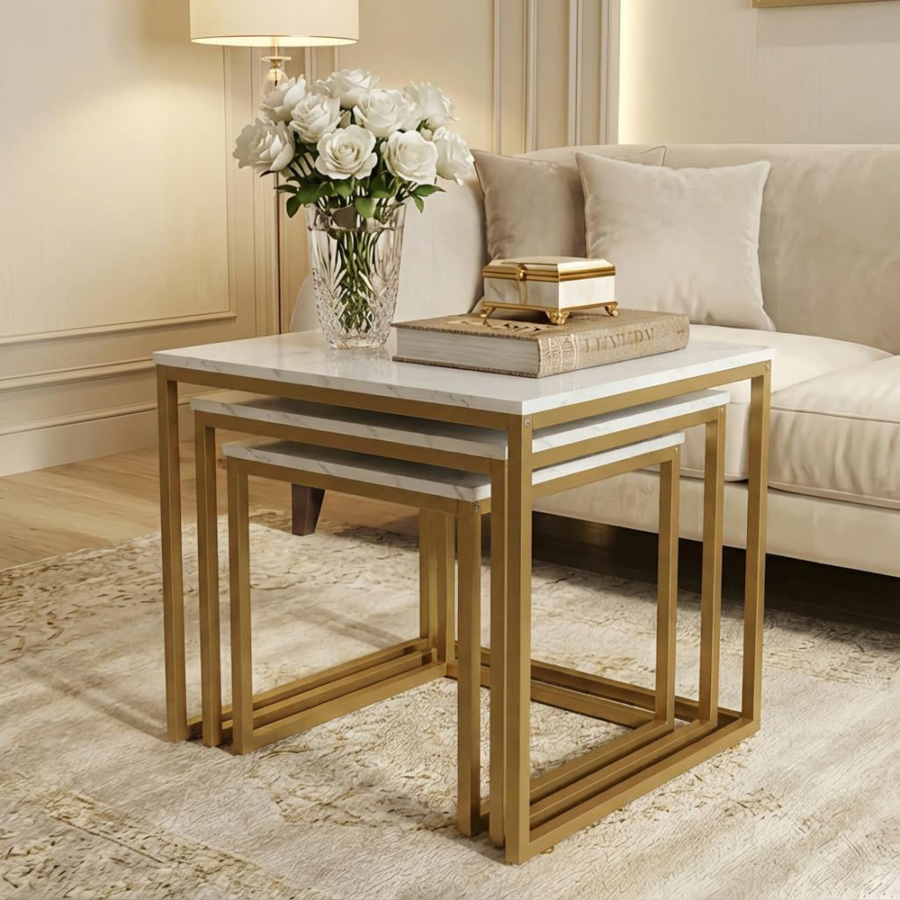 Alivio White Industrial Nest of Tables Set of 3 Image 3