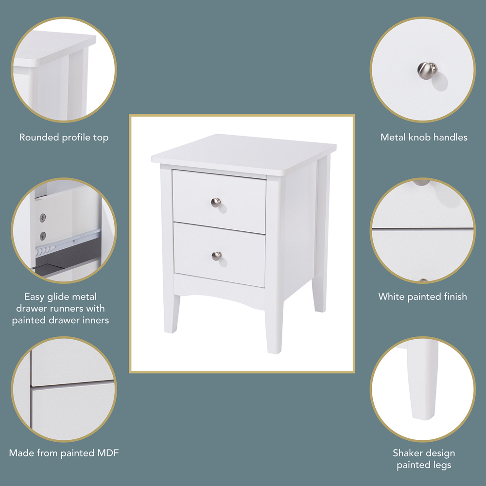 Como 2 Drawer White Bedside Table Image 6