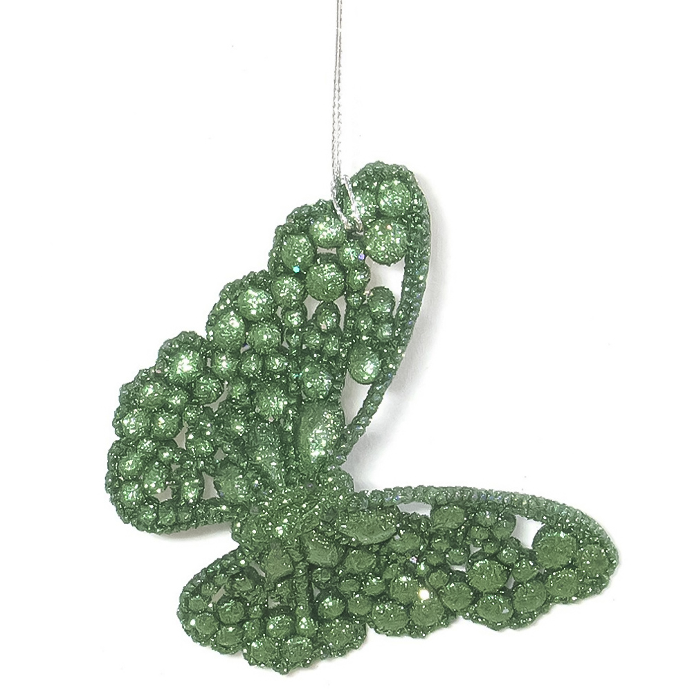 Two Tone Glitter Butterfly Hanging Decoration Green Image 2