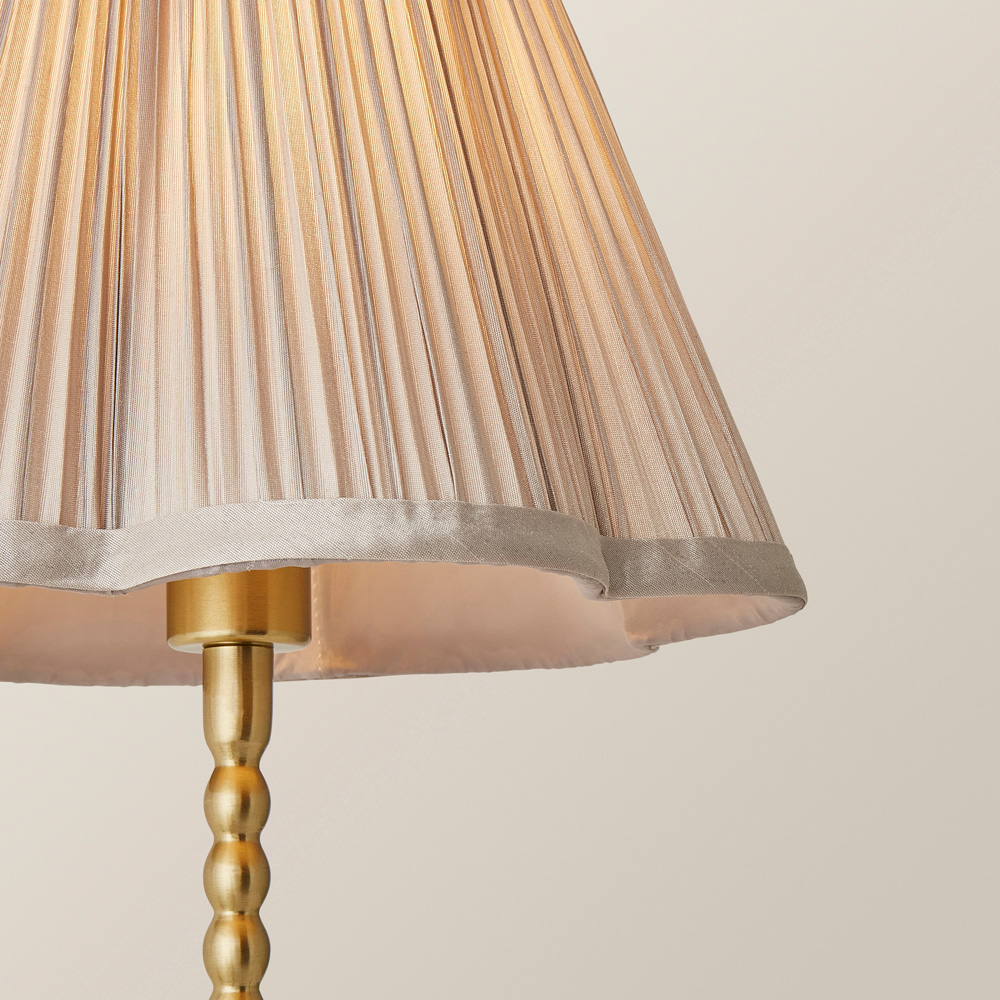 ValueLights Maeve Light Grey Pleat Faux Silk Scallop Shade Gold Bobbin LED Table Lamp Image 3