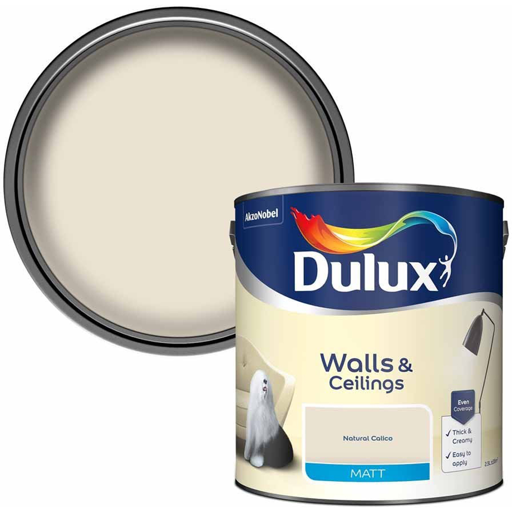 Dulux Walls & Ceilings Natural Calico Matt Emulsion Paint 2.5L Image 1