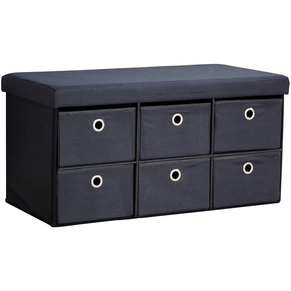 Home Source Folding 6 Drawer Black Ottoman Storage Unit Image 2