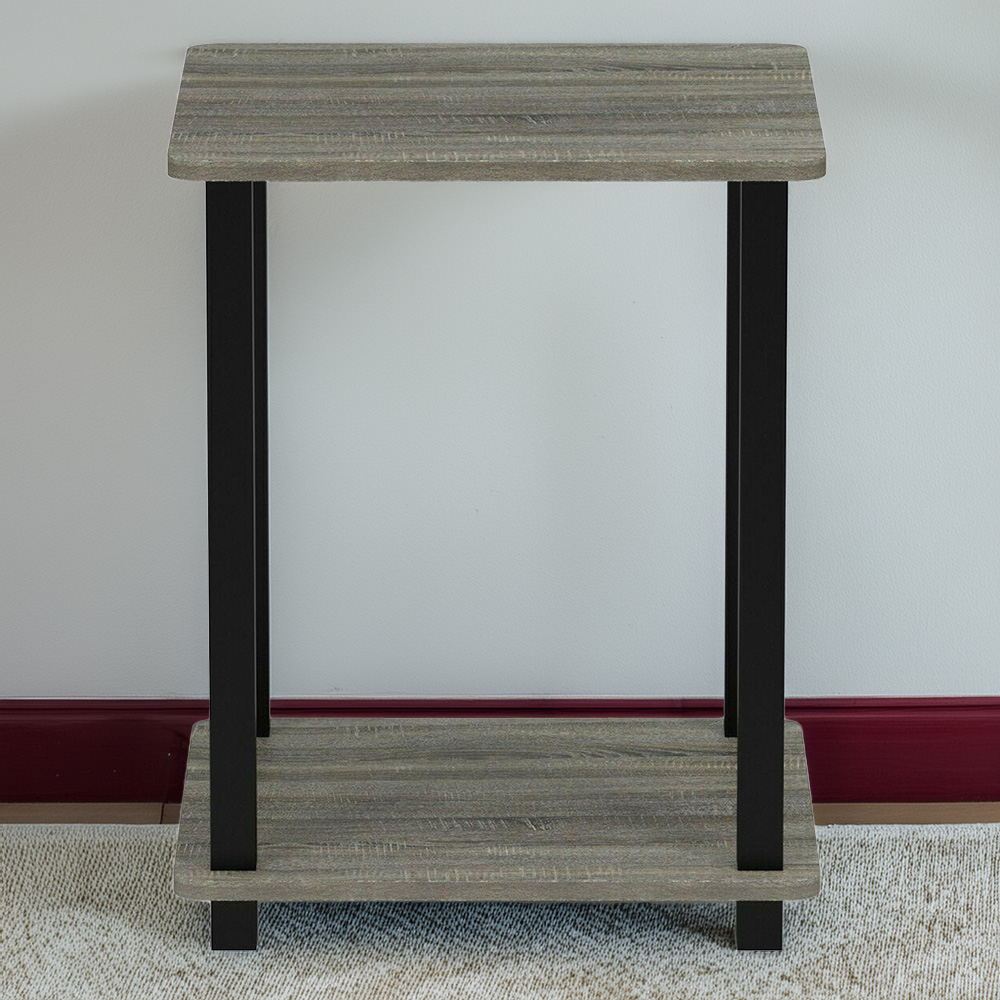 Walplus Simplistic French Oak Grey and Black End Table Set of 2 Image 1