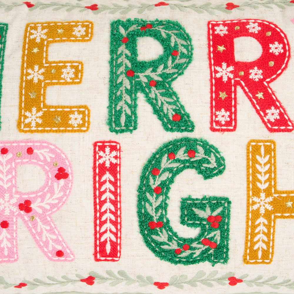 Merry and Bright Embroidered Cushion Image 4