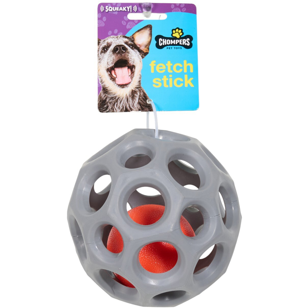 Chompers Squeaky Fetch Ball Dog Toy Grey Image 2