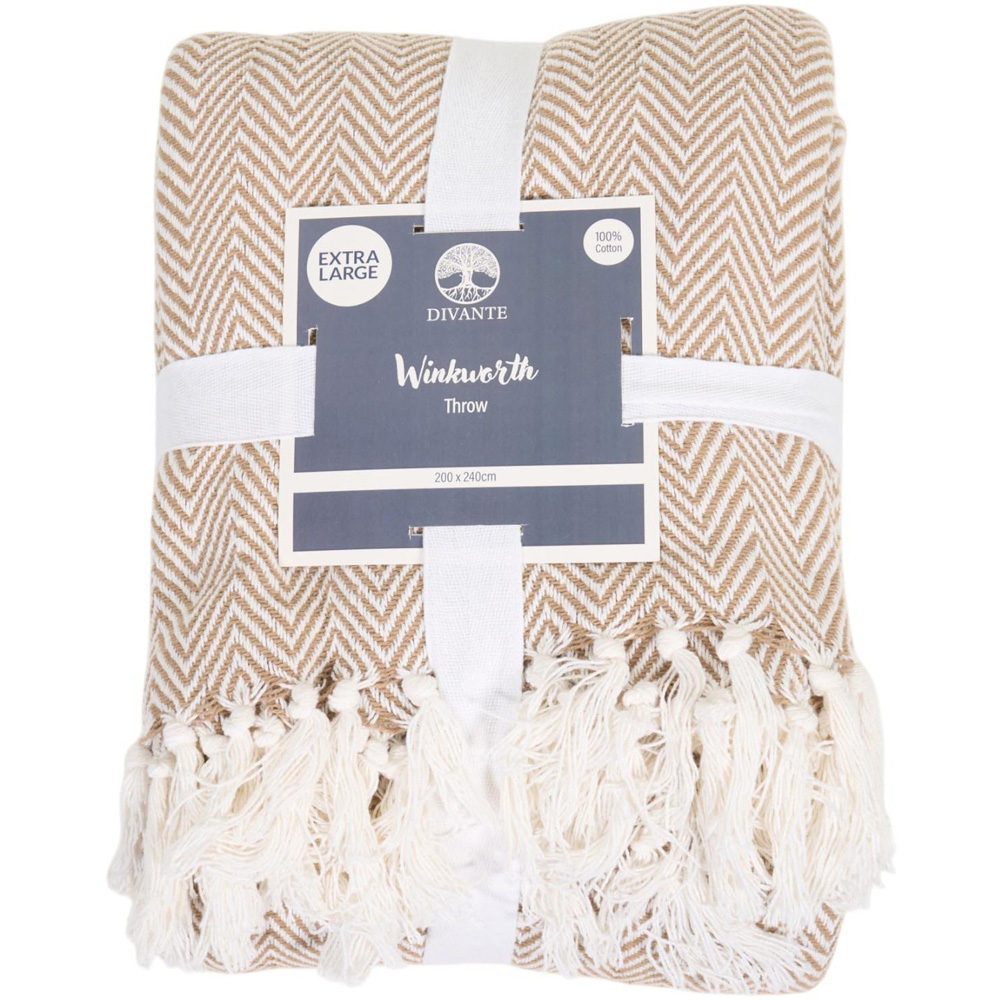 Winkworth Herringbone Extra Large Throw Natural Image 1