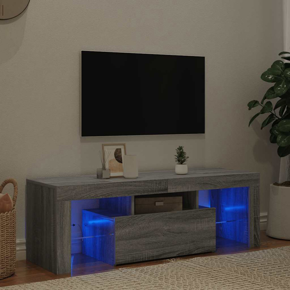 vidaXL Single Drawer 5 Shelf Grey Sonoma TV Cabinet with RGB LED Lights Image 9