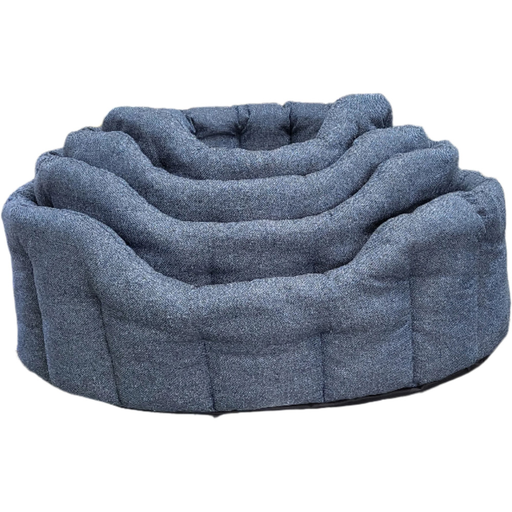 P&L Medium Blue Premium Orkney Tweed Fabric Drop Fronted Softee Oval Pet Bed Image 3
