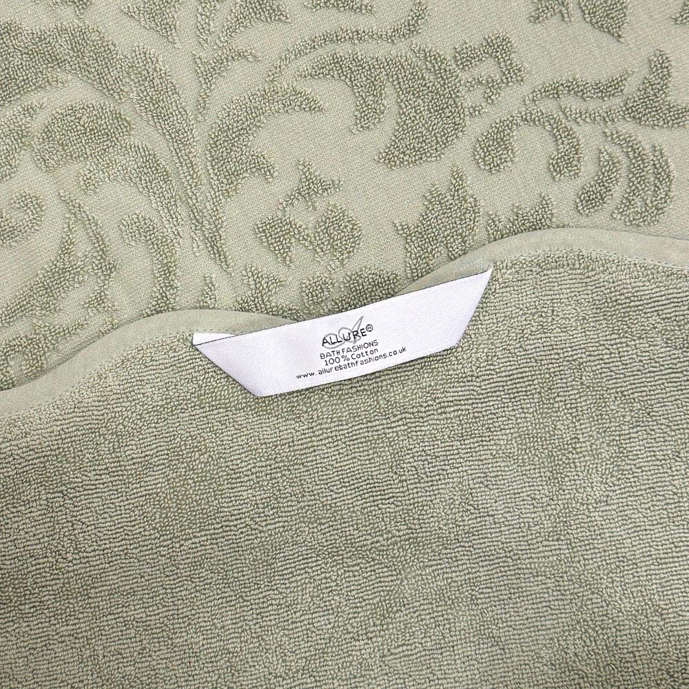 Allure Bath Fashions Gracie Sage Green Floral Jacquard Scalloped Bath Towel 70 x 130cm 2 Pack Image 4