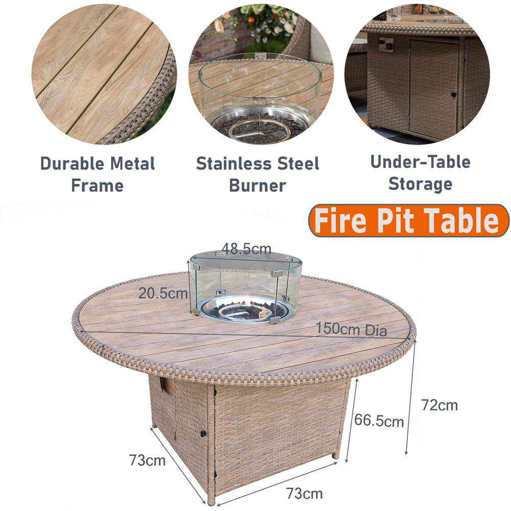 Furniture One 6 Seater Rattan Round Fire Pit Table Image 8