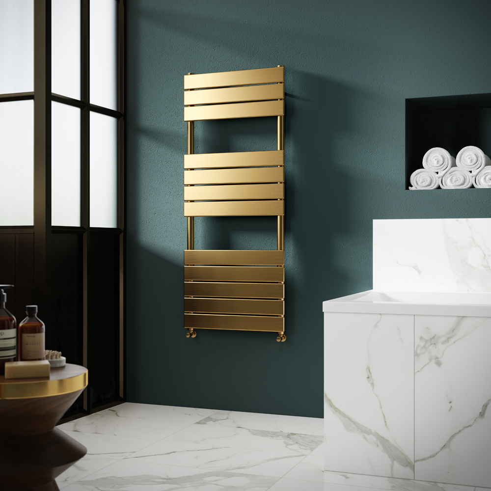 nuie Piazza Brushed Brass Square Flat Towel Radiator 1213 x 500mm Image 2