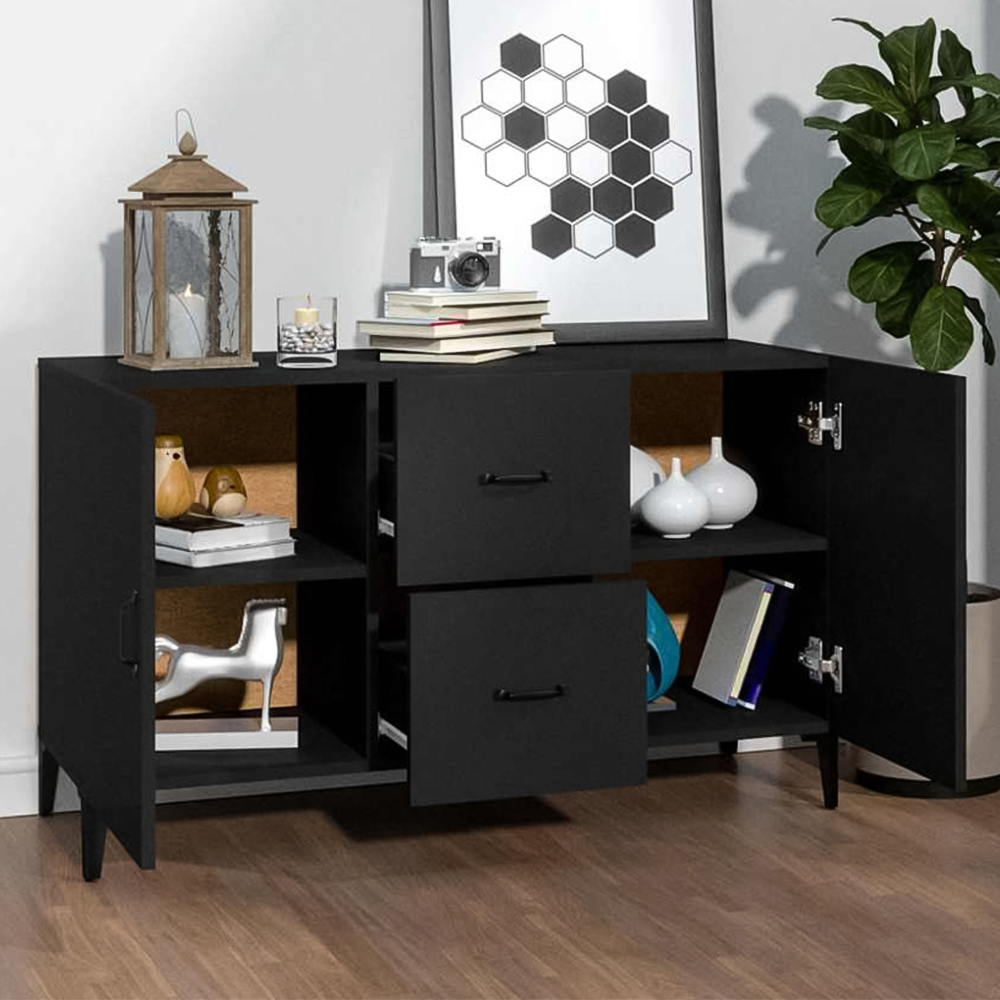 vidaXL 2 Door 2 Drawer Black Wooden Sideboard Image 1