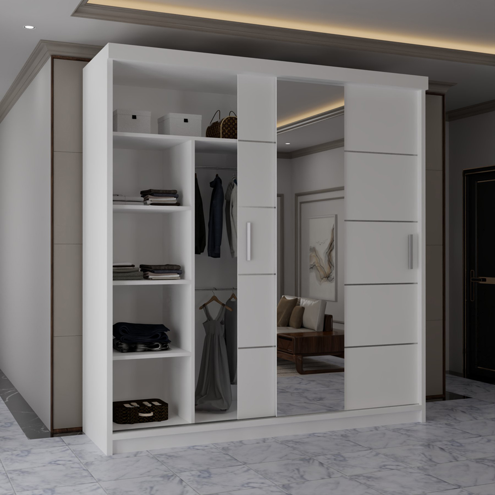 Sliding Wardrobes 4U 2 Sliding Door White Half Mirrored Wardrobe Image 3