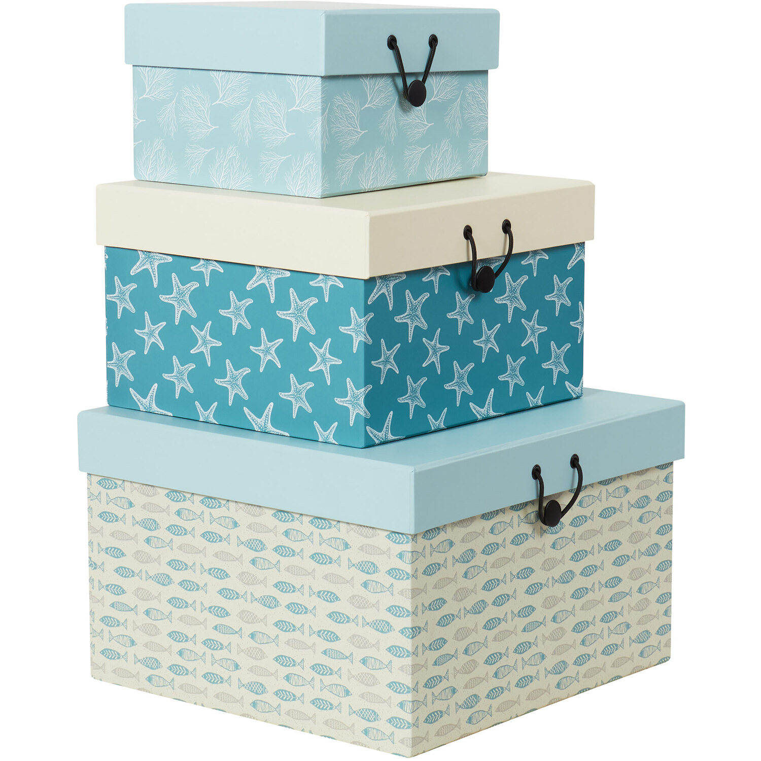 Set of 3 Coastal Print Boxes - Blue Image 1