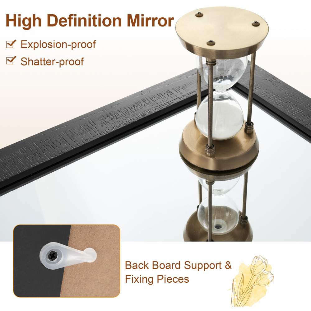 Costway Black Fir Wood Frame Farmhouse Bathroom Wall Mirror Image 5