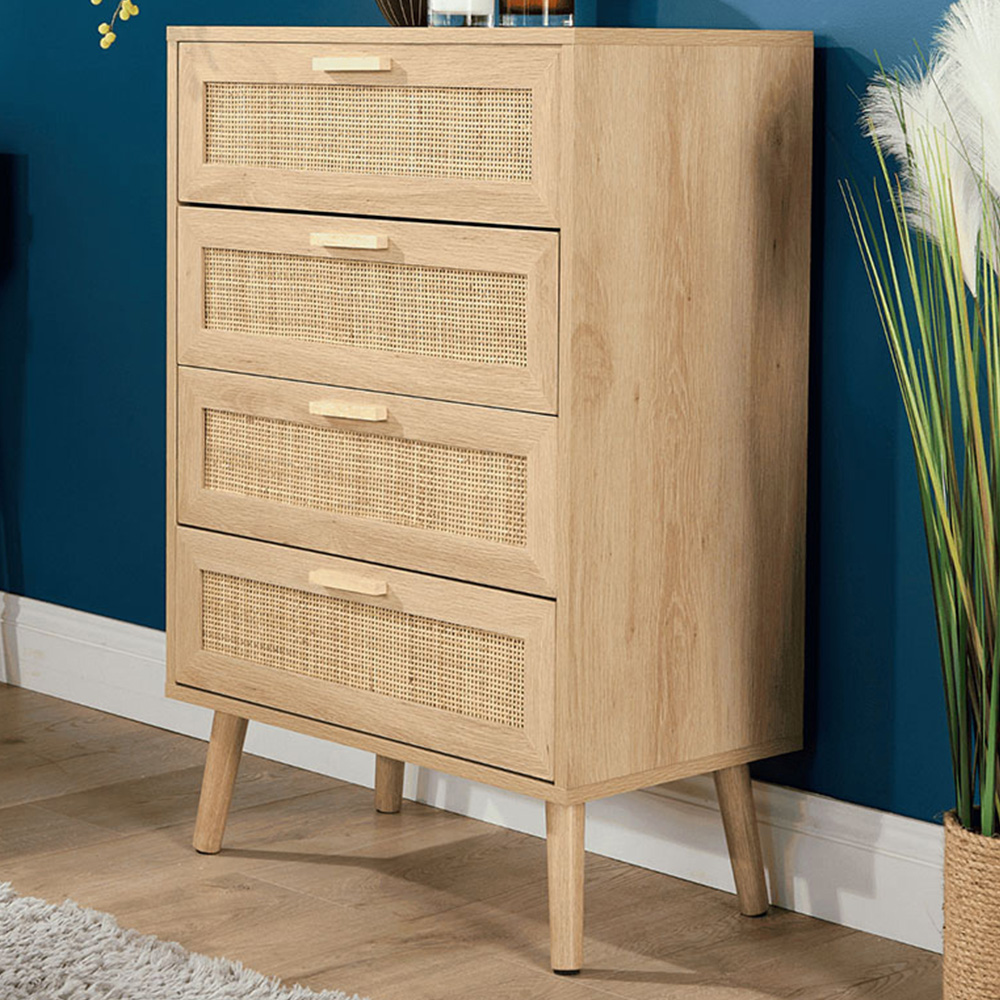 Home Source Astbury 4 Drawer Rattan Front Solid Wood Chest of Drawers Image 1