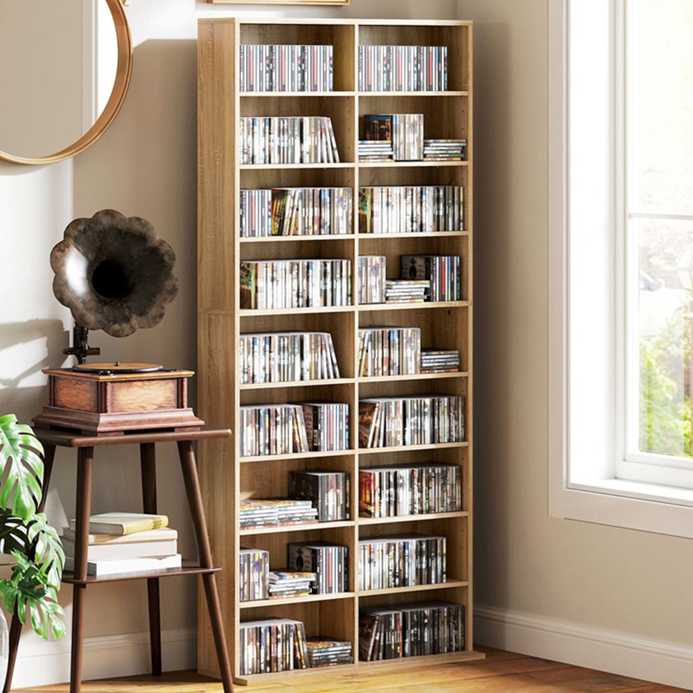 HOMCOM 18 Shelf Natural DVD and CD Media Storage Unit Image 1