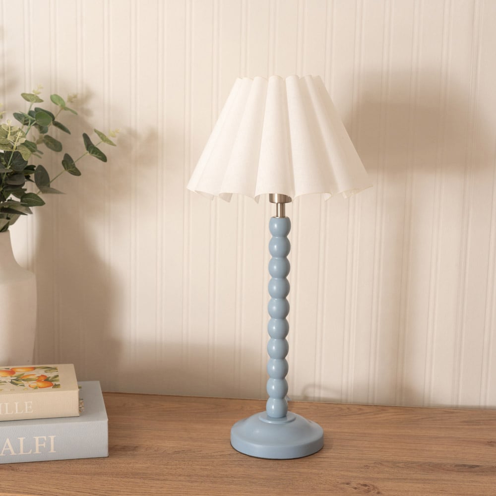 ValueLights Bobbins White Scallop Tapered Shade Powder Blue LED Table Lamp Image 3