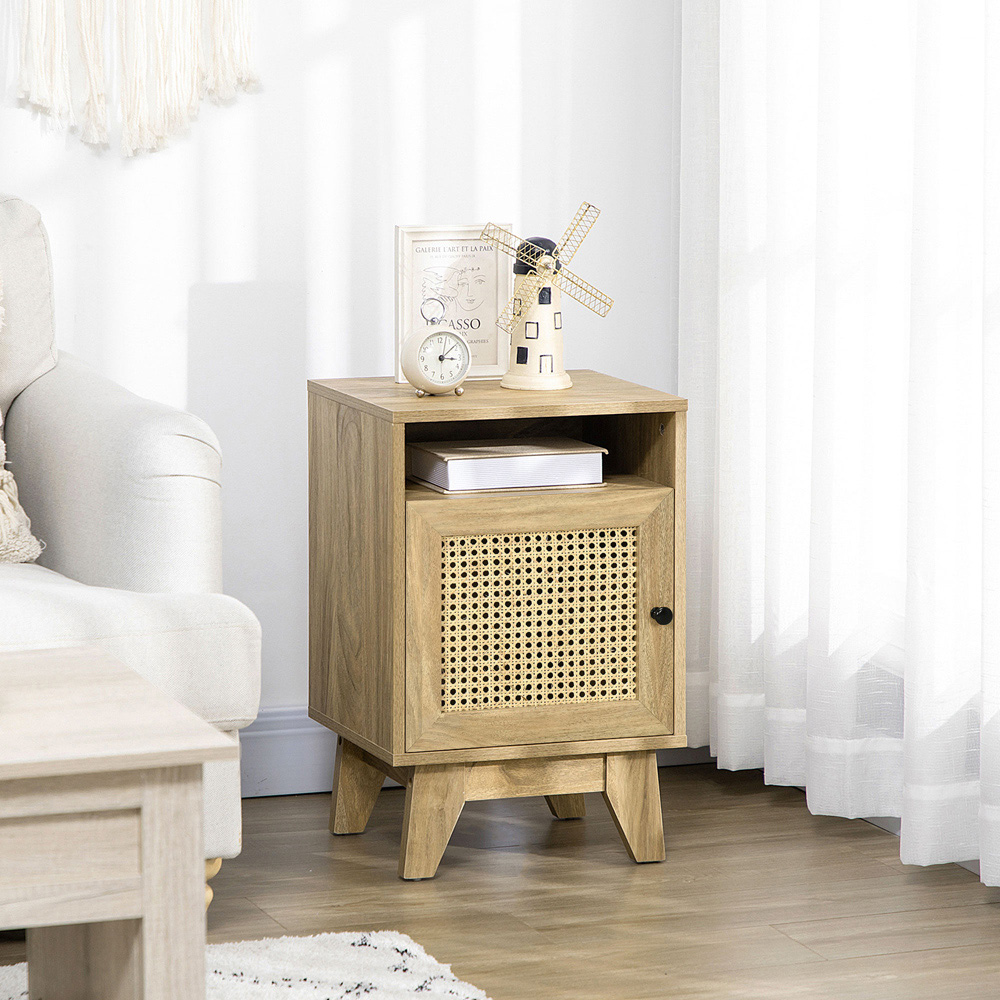 HOMCOM Natural Rattan Bedside Table Image 7