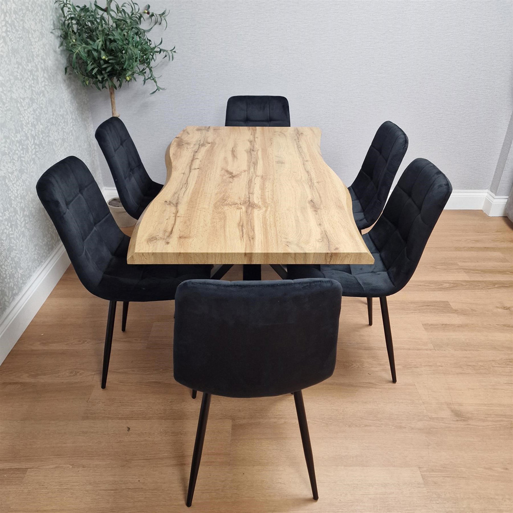 Kosy Koala 6 Seater Tufted Velvet Wooden Dining Set Black and Brown Image 9