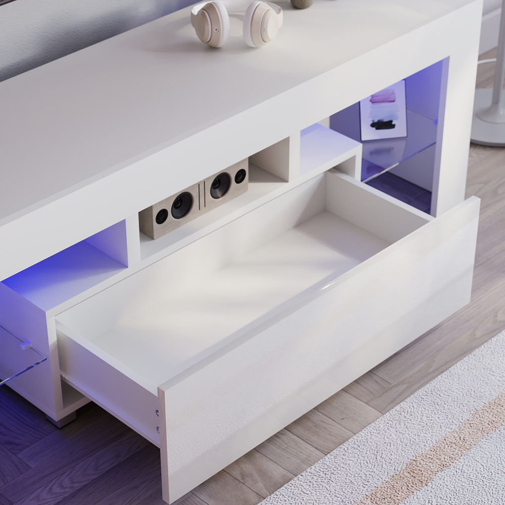 Vida Designs Luna Single Drawer White TV Unit with LED Image 6