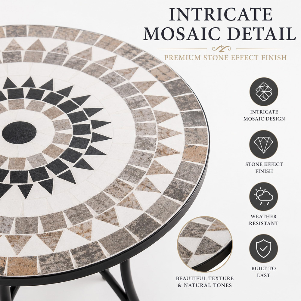 Shatchi Medina 2 Seater Mosaic Ceramic Tile Top Foldable Bistro Set Image 5