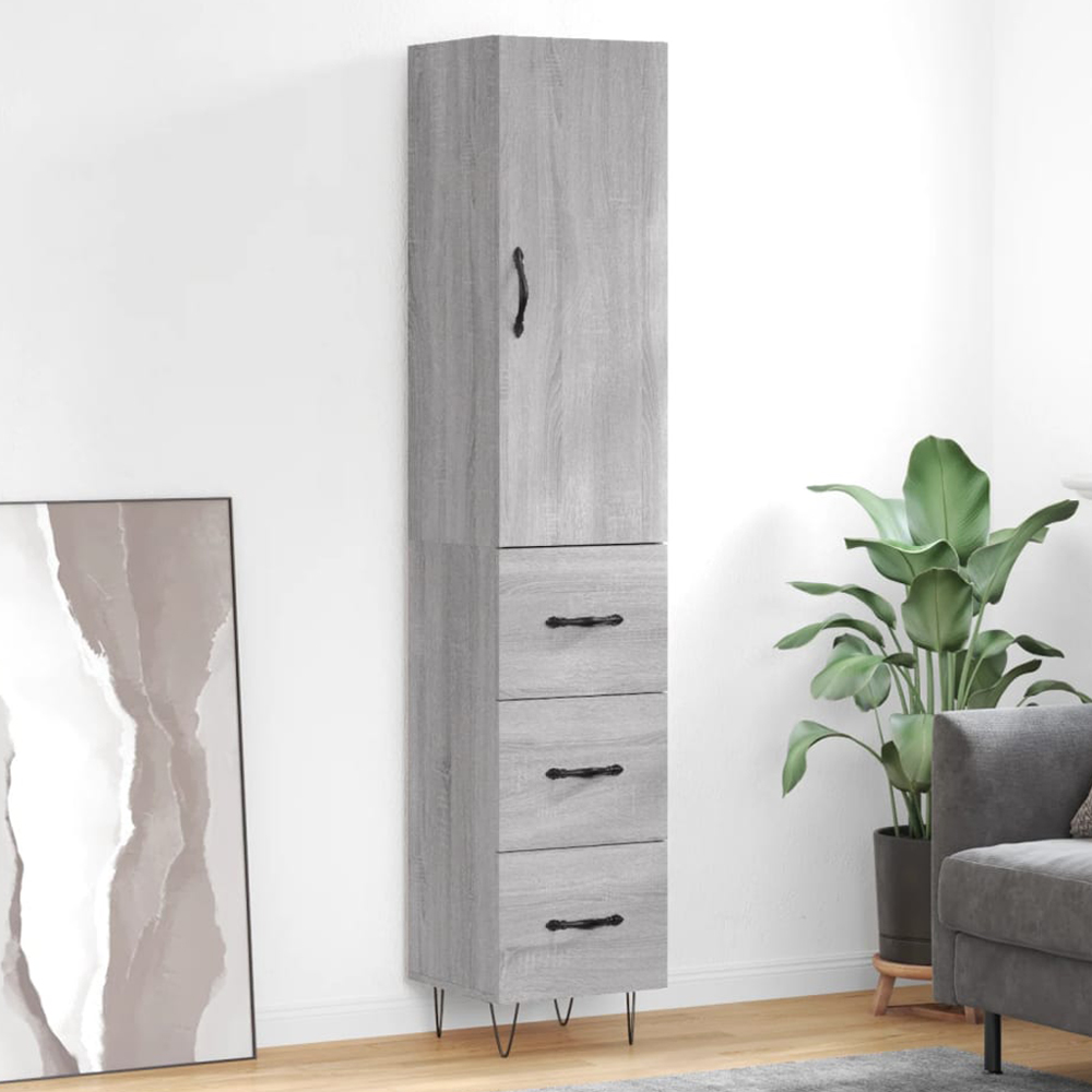 vidaXL Single Door 3 Drawer Grey Sonoma Tall Highboard with Hairpin Legs Image 1