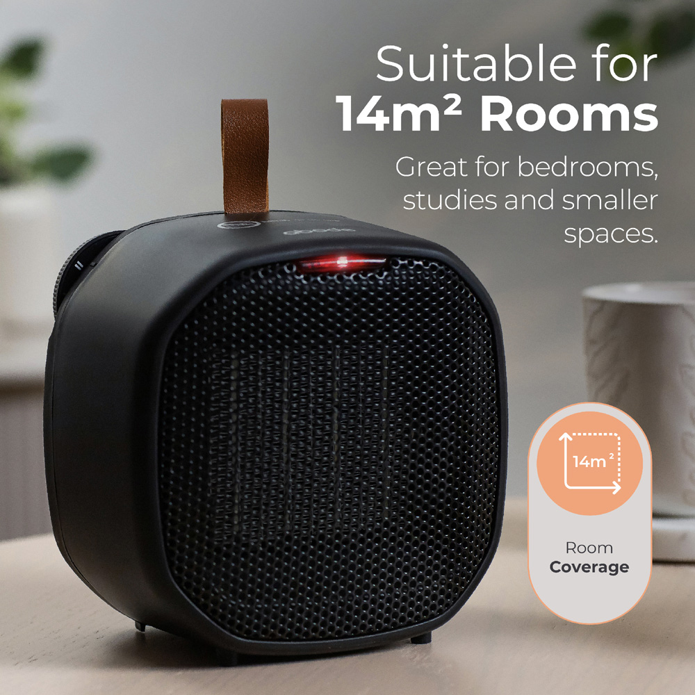 Abode ADTH1002B Black Compact Ceramic Heater with Faux Leather Handle 1400W Image 7