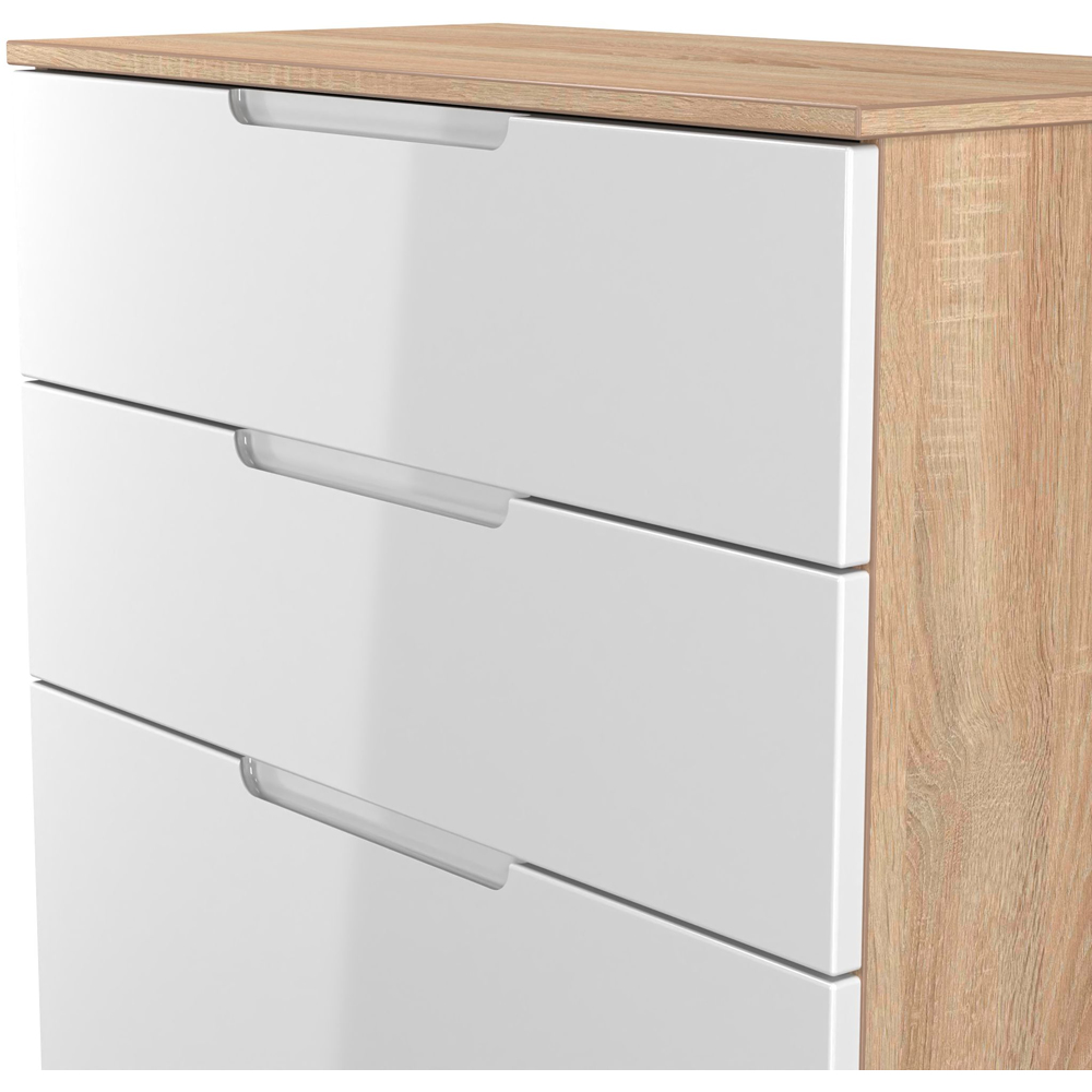Crowndale Milan 4 Drawer White Gloss and Bardolino Oak Deep Chest of Drawers Ready Assembled Image 5